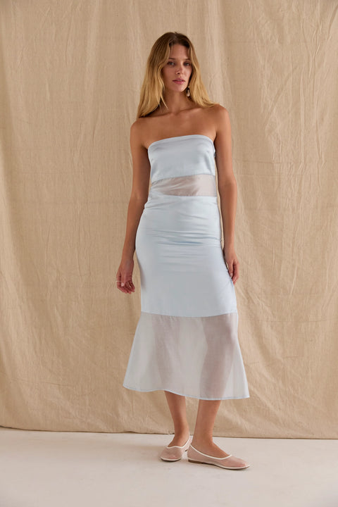 Austin Satin Mixed Media Tube Dress
