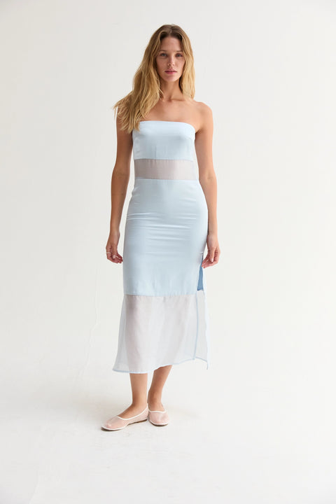 Austin Satin Mixed Media Tube Dress