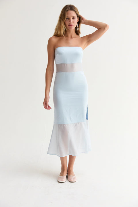 Austin Satin Mixed Media Tube Dress