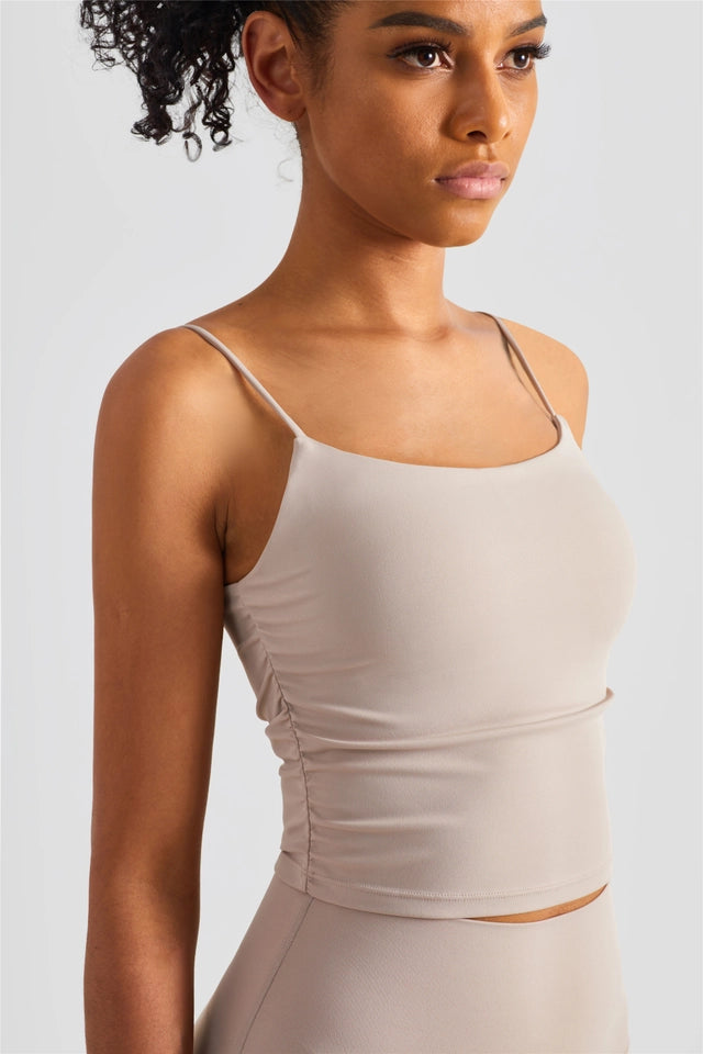 Ava Side Ruched Cami Top Sand-TOP-91thelabel-S-Sand-Urbanheer