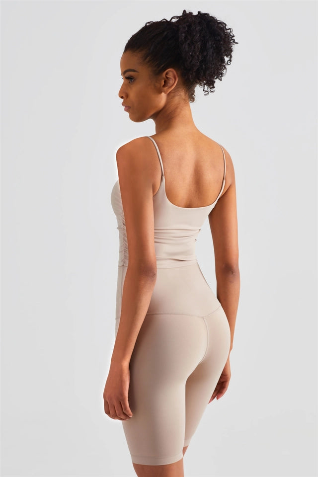 Ava Side Ruched Cami Top Sand-TOP-91thelabel-S-Sand-Urbanheer