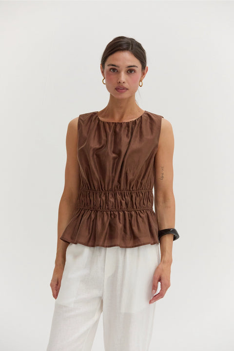 Avril Tencel Blend Ruched Sleeveless Blouse