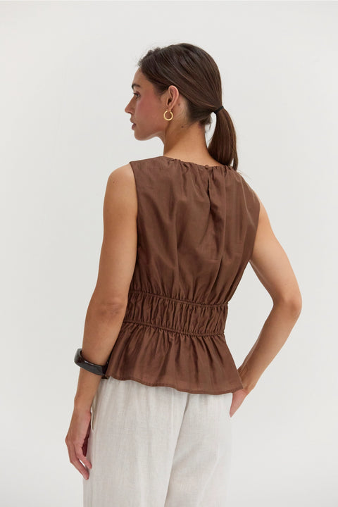 Avril Tencel Blend Ruched Sleeveless Blouse