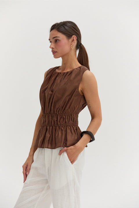 Avril Tencel Blend Ruched Sleeveless Blouse
