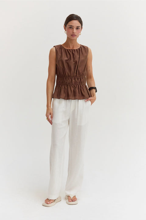 Avril Tencel Blend Ruched Sleeveless Blouse
