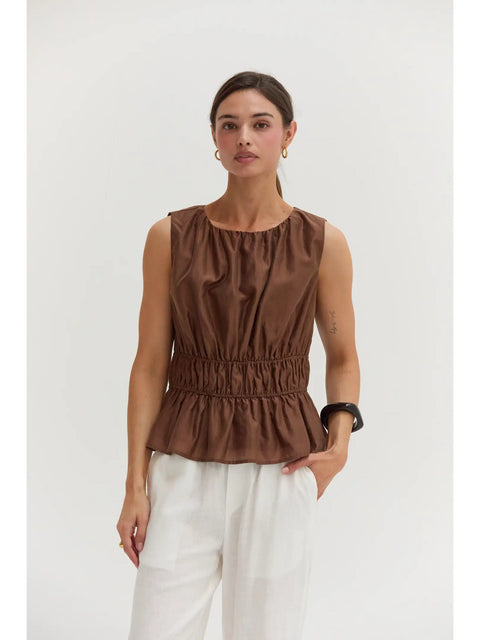 Avril Tencel Blend Ruched Sleeveless Blouse