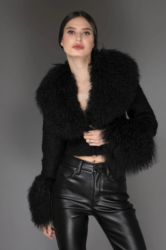 Aw - Black Cropped Mongolian Shearling Coat-Coats-Nuvula-S-Urbanheer