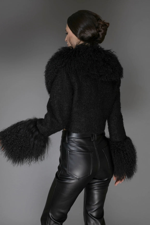 Aw - Black Cropped Mongolian Shearling Coat-Coats-Nuvula-S-Urbanheer