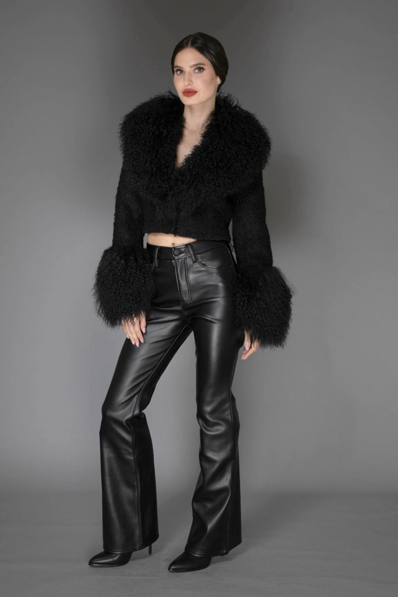 Aw - Black Cropped Mongolian Shearling Coat-Coats-Nuvula-S-Urbanheer