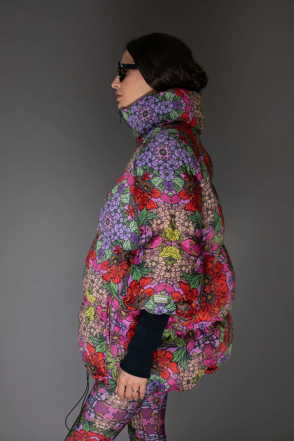 Aw Jacket - Floral Red Stand-Up Collar Puffer-Jacket-Nuvula-S-Urbanheer