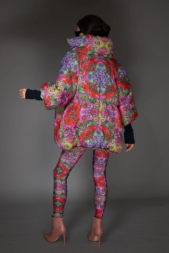 Aw Jacket - Floral Red Stand-Up Collar Puffer-Jacket-Nuvula-S-Urbanheer