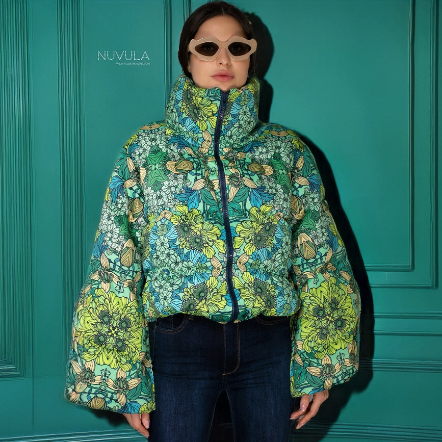 Aw Jacket - Mint Green Floral Printed Puffer-Jacket-Nuvula-S-Urbanheer