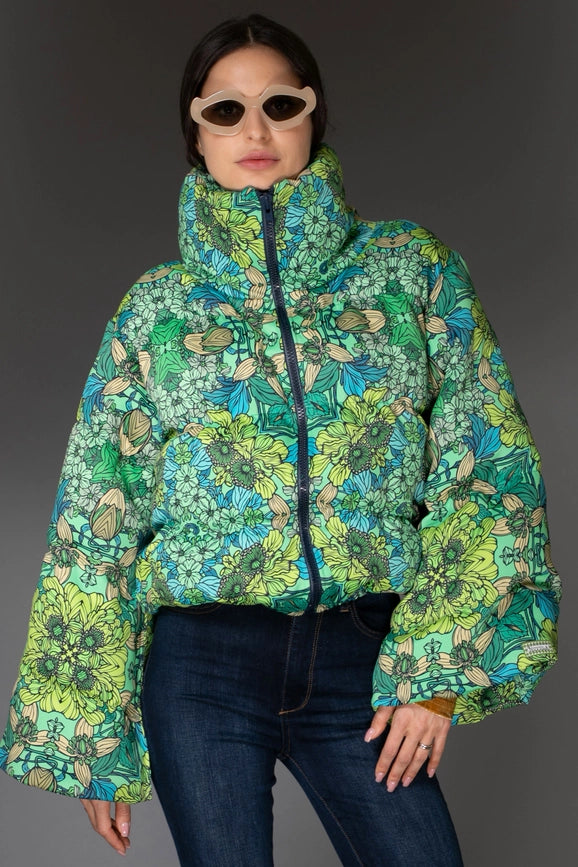 Aw Jacket - Mint Green Floral Printed Puffer-Jacket-Nuvula-S-Urbanheer