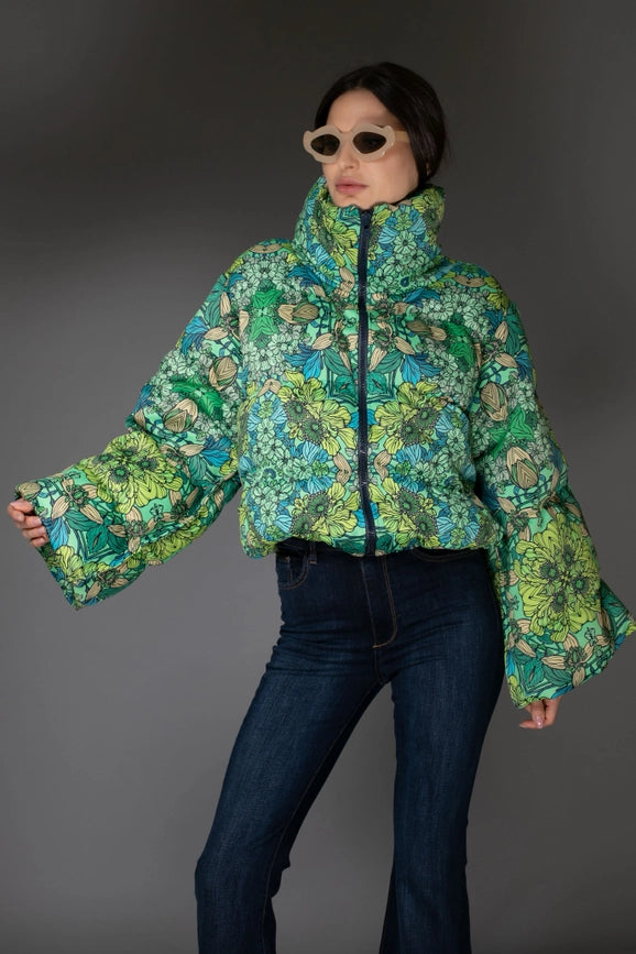 Aw Jacket - Mint Green Floral Printed Puffer-Jacket-Nuvula-S-Urbanheer