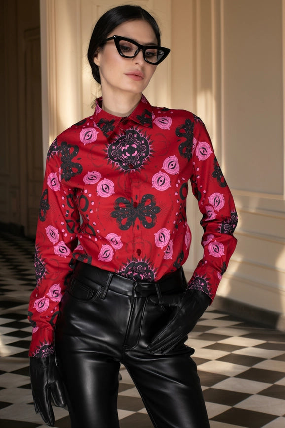 Aw - Mystic Print Red Cotton Shirt-Shirt-Nuvula-XS-Multi-Urbanheer