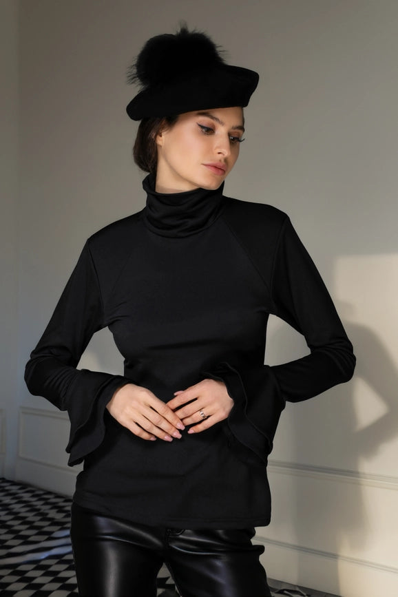 Aw Ruffle Top - Solid Black Long-Sleeve-Top-Nuvula-XS-Black-Urbanheer