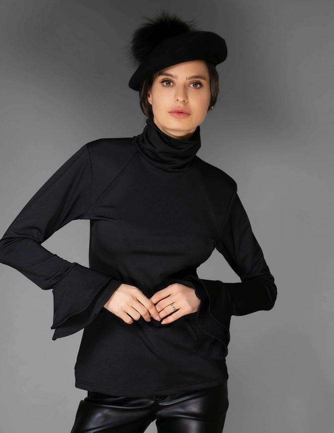 Aw Ruffle Top - Solid Black Long-Sleeve-Top-Nuvula-XS-Black-Urbanheer
