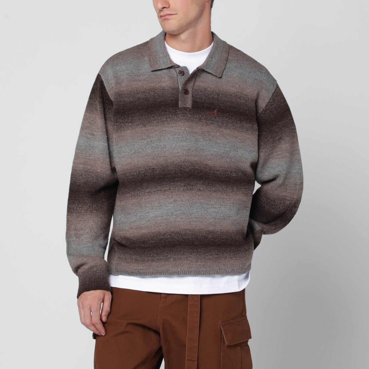 Awake NY Brown striped polo sweater