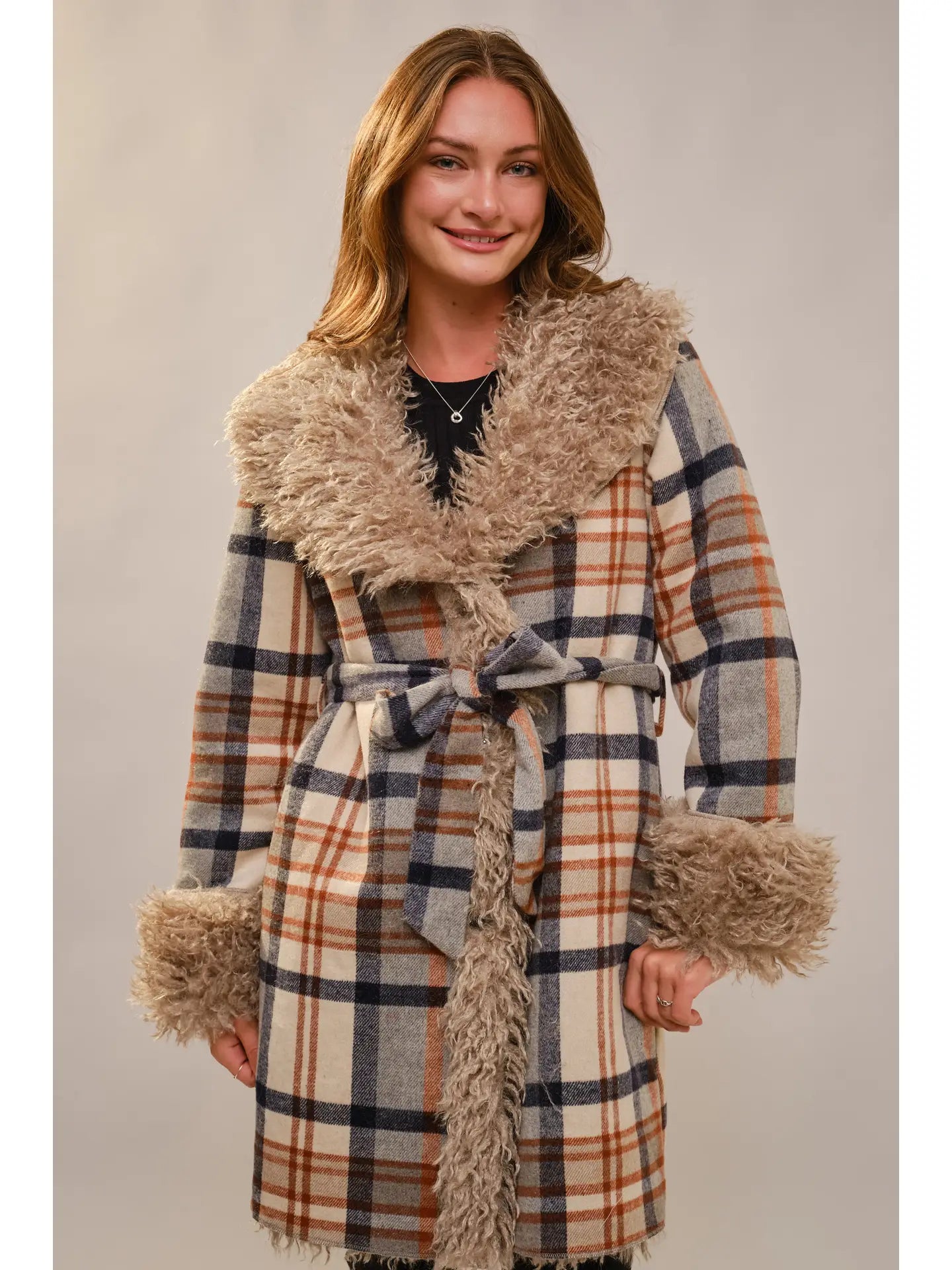 Aztec Jacquard Fur Belted Coat