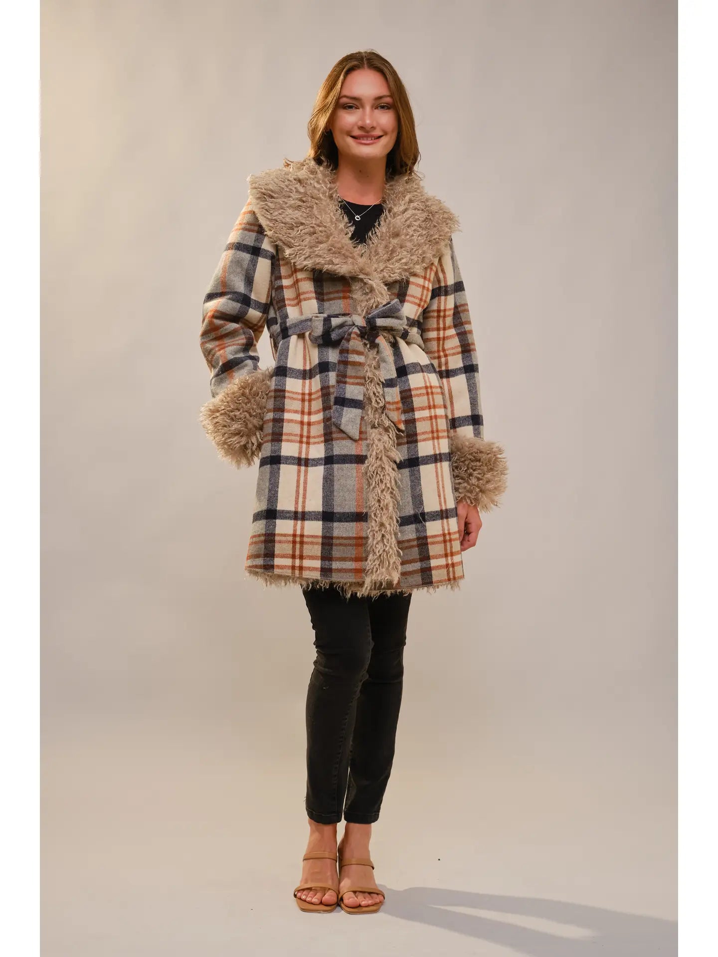 Aztec Jacquard Fur Belted Coat
