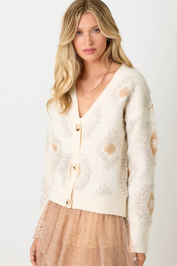 Aztec Pattern Button Down Cardigan Ivory Mix-Cardigan-Mystree-S-Ivory Mix-Urbanheer