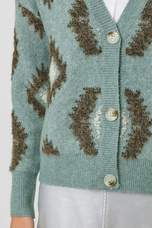 Aztec Pattern Button Down Cardigan Sage Mix-Cardigan-Mystree-S-Sage Mix-Urbanheer