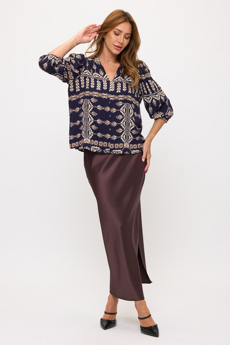 Aztec Print V Neck 3/4 Sleeve Top-5