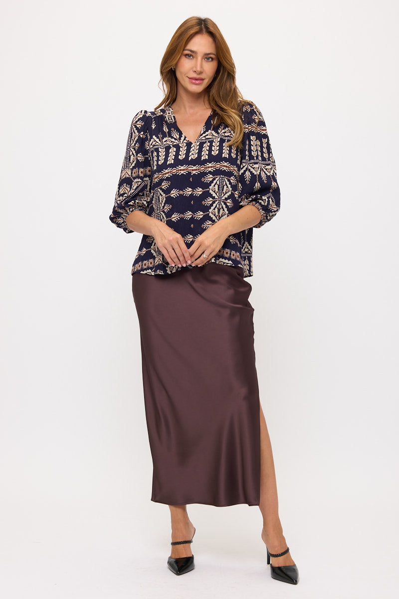 Aztec Print V Neck 3/4 Sleeve Top-6