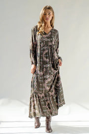 Aztec Rayon Keyhole Trim Detail Tassel Midi Dress-Dress-Blue B-S-Urbanheer