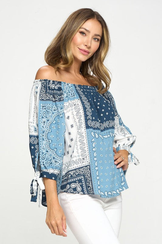 BANDANA PRINT OFF THE SHOULDER TOP-New Arrival-Reneecollection-Urbanheer