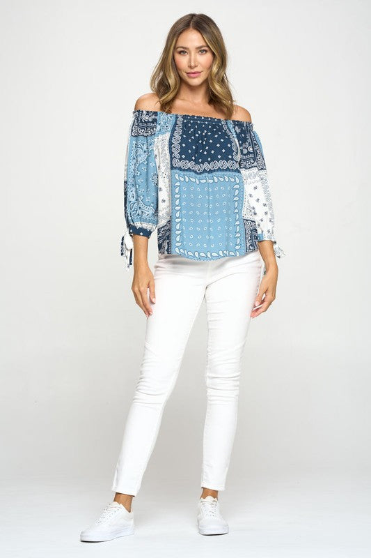 BANDANA PRINT OFF THE SHOULDER TOP-New Arrival-Reneecollection-Urbanheer