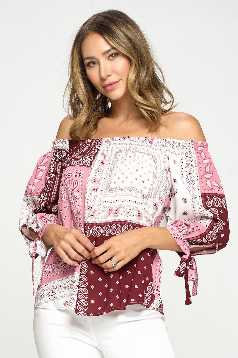BANDANA PRINT OFF THE SHOULDER TOP-New Arrival-Reneecollection-Urbanheer