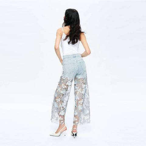 BAYEAS - HIGH RISE WIDE LEG JEANS WITH LACE SPLICED BLUE-Fashion-BAYEAS-LESLEY BLUE-26-Urbanheer