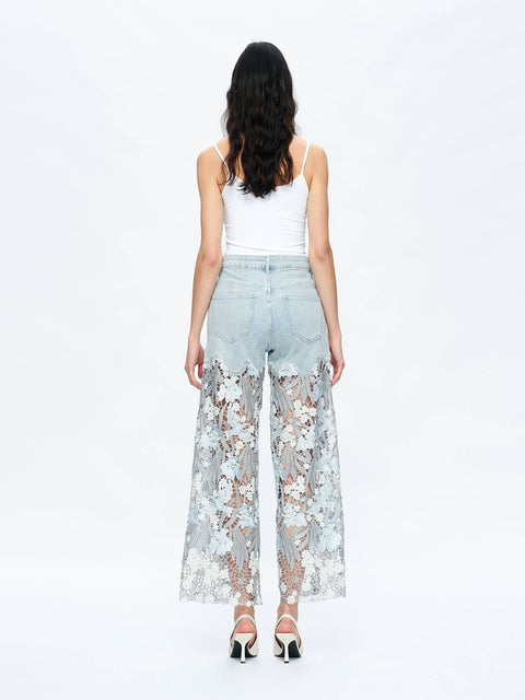 BAYEAS - HIGH RISE WIDE LEG JEANS WITH LACE SPLICED BLUE-Fashion-BAYEAS-LESLEY BLUE-26-Urbanheer