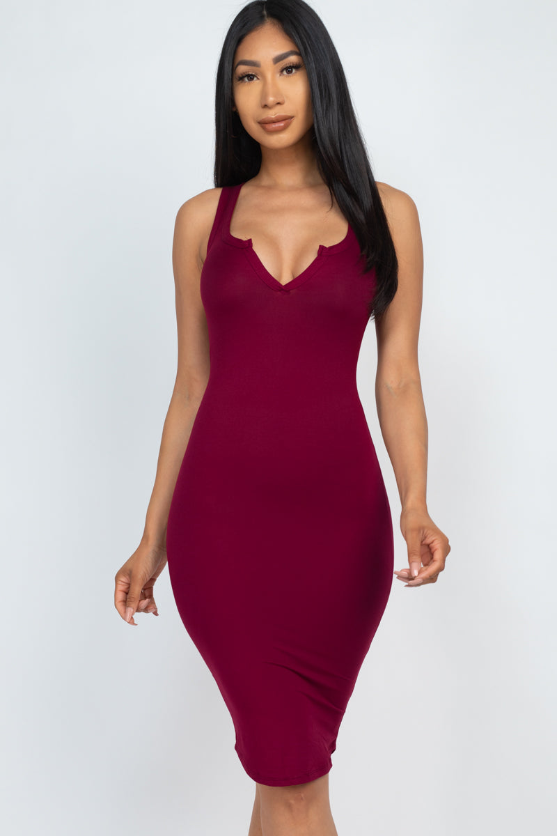 Split Neck Tank Mini Bodycon Dress (Capella)-Mini Dress-CAPELLA-BURGUNDY-S-Urbanheer