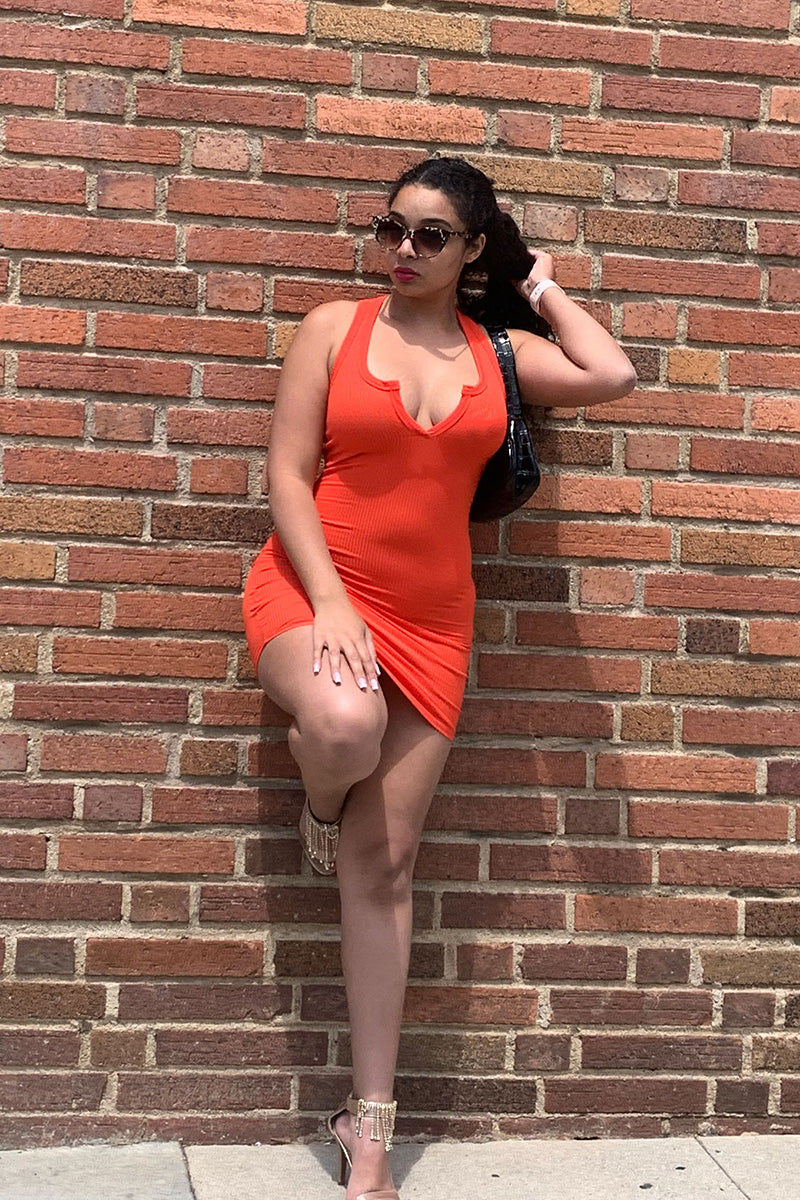 Ribbed Split Neck Tank Mini Dress (Capella)-CAPELLA-BLACK-S-Urbanheer