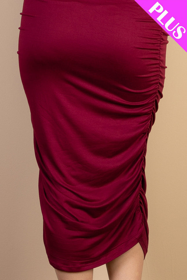 Plus Size Sexy Solid Color Ruched One Shoulder Midi Bodycon Dress (Capella)-Midi Dress-CAPELLA-Urbanheer