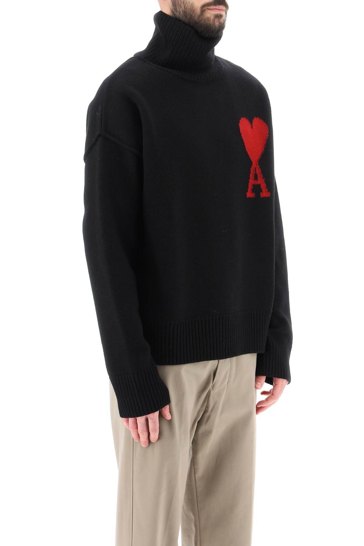 Ami Paris Ami De Coeur Wool Turtleneck Sweater-Sweater-AMI ALEXANDRE MATTIUSSI-M-Black-Urbanheer