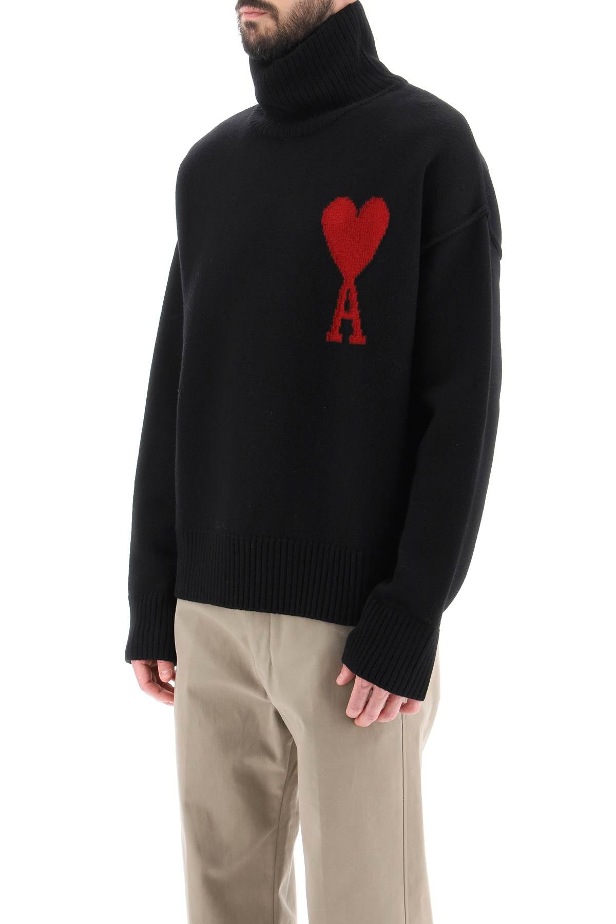 Ami Paris Ami De Coeur Wool Turtleneck Sweater-Sweater-AMI ALEXANDRE MATTIUSSI-M-Black-Urbanheer