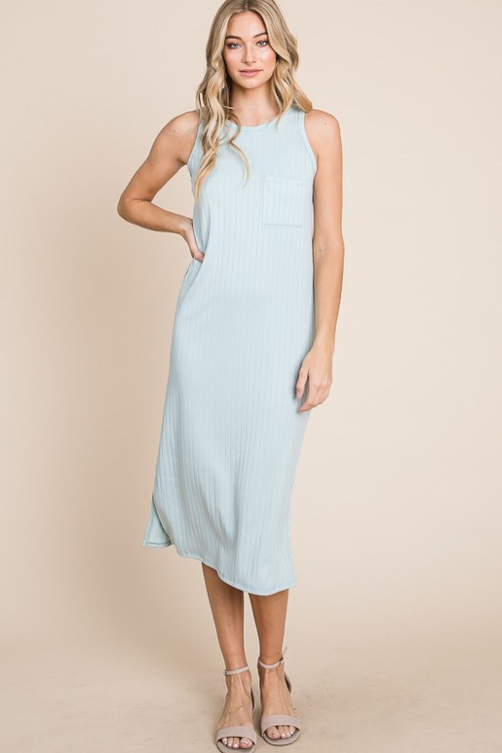 BOMBOM Ribbed Knit Sleeveless Midi Dress-Street 360-Mint-S-Urbanheer