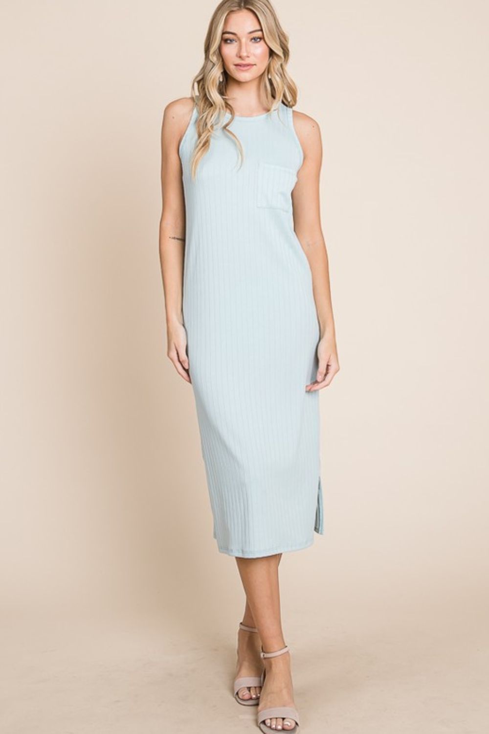 BOMBOM Ribbed Knit Sleeveless Midi Dress-Street 360-Mint-S-Urbanheer