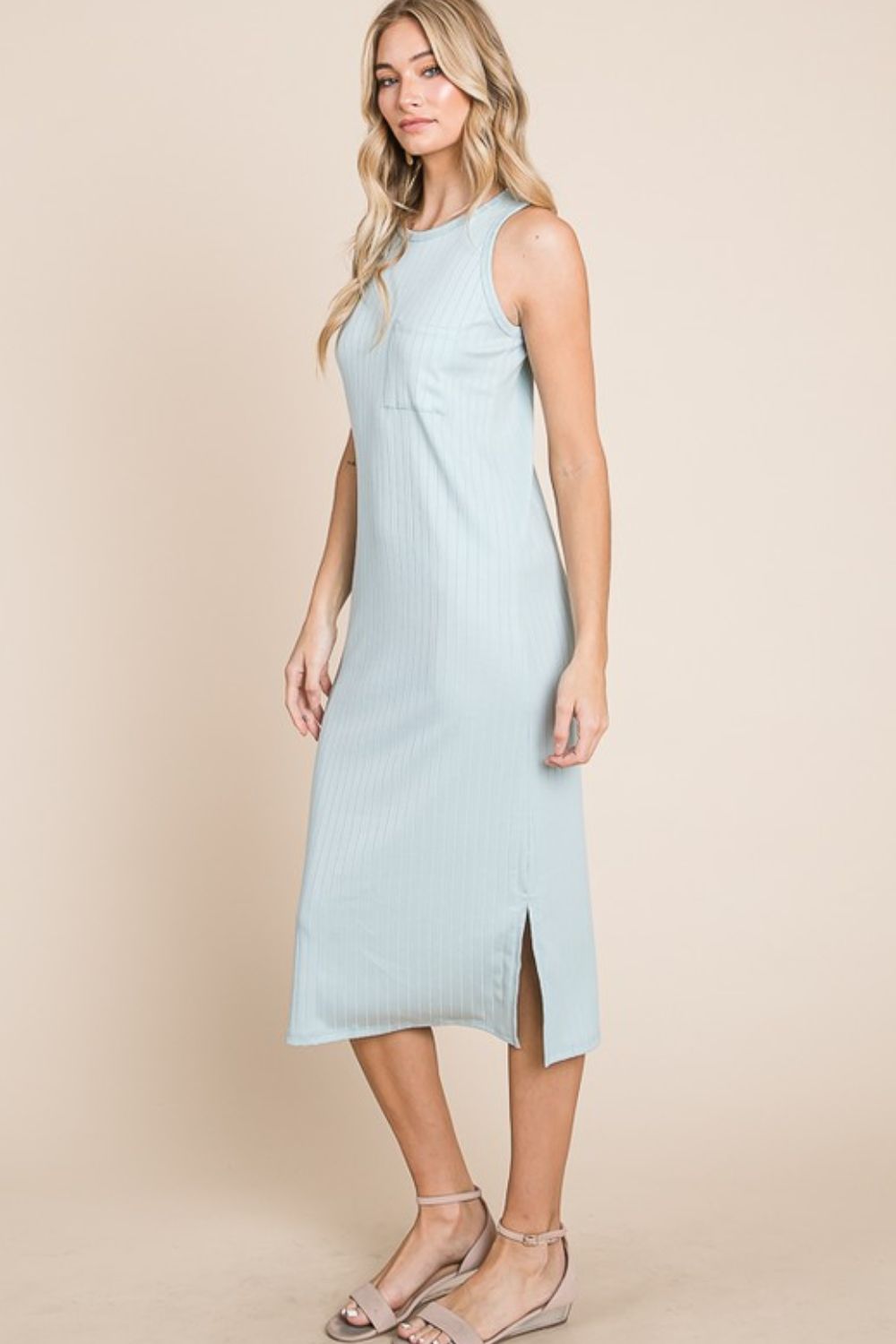 BOMBOM Ribbed Knit Sleeveless Midi Dress-Street 360-Mint-S-Urbanheer