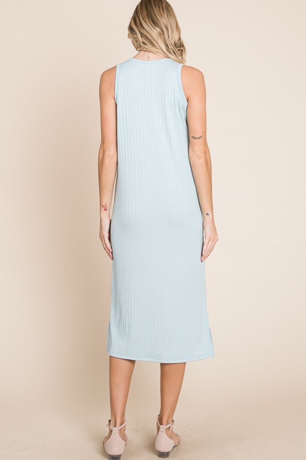 BOMBOM Ribbed Knit Sleeveless Midi Dress-Street 360-Mint-S-Urbanheer