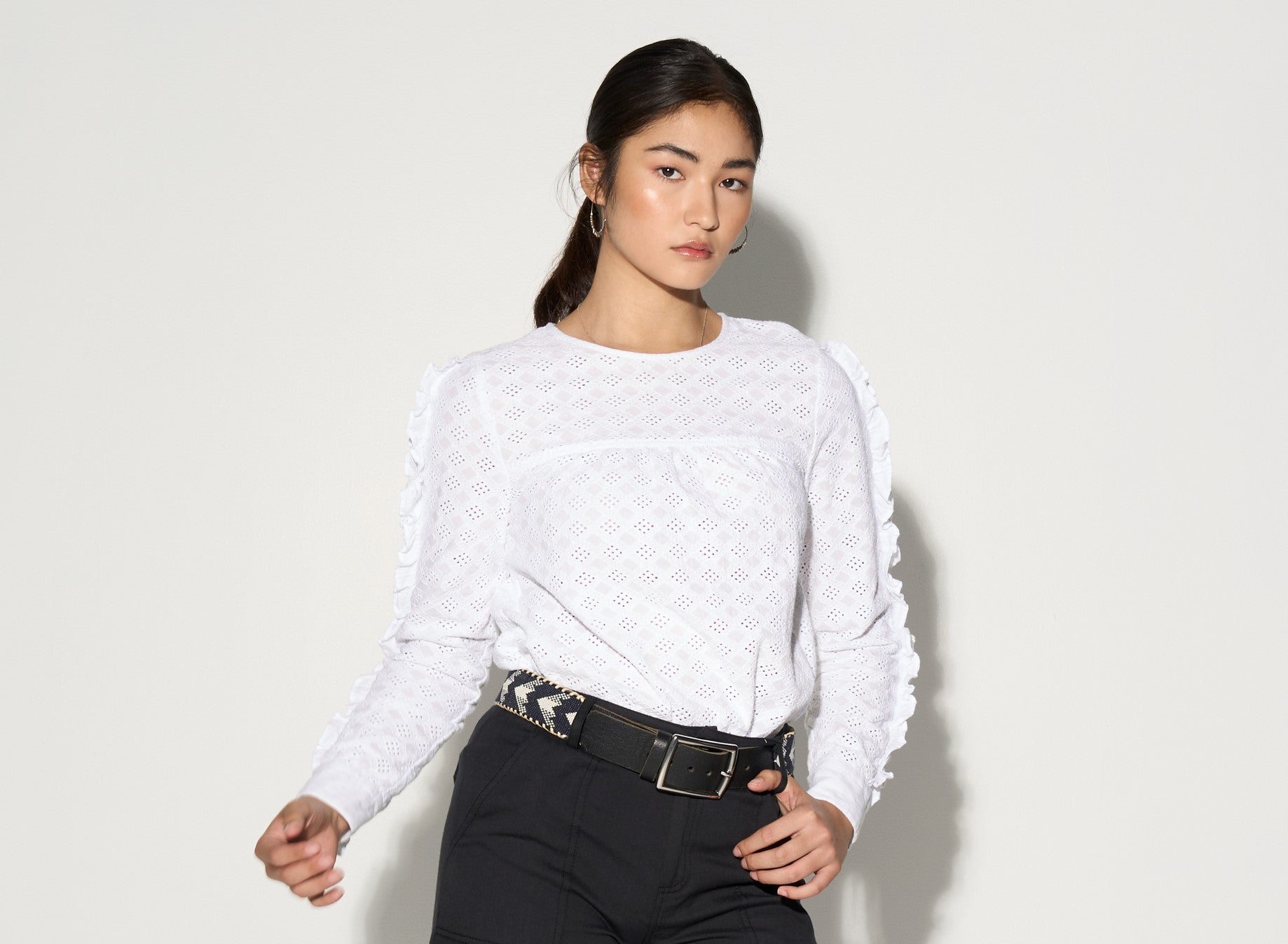 BRIELLE white ruffle sleeves blouse-Tops-Gild the Label-XS-Urbanheer
