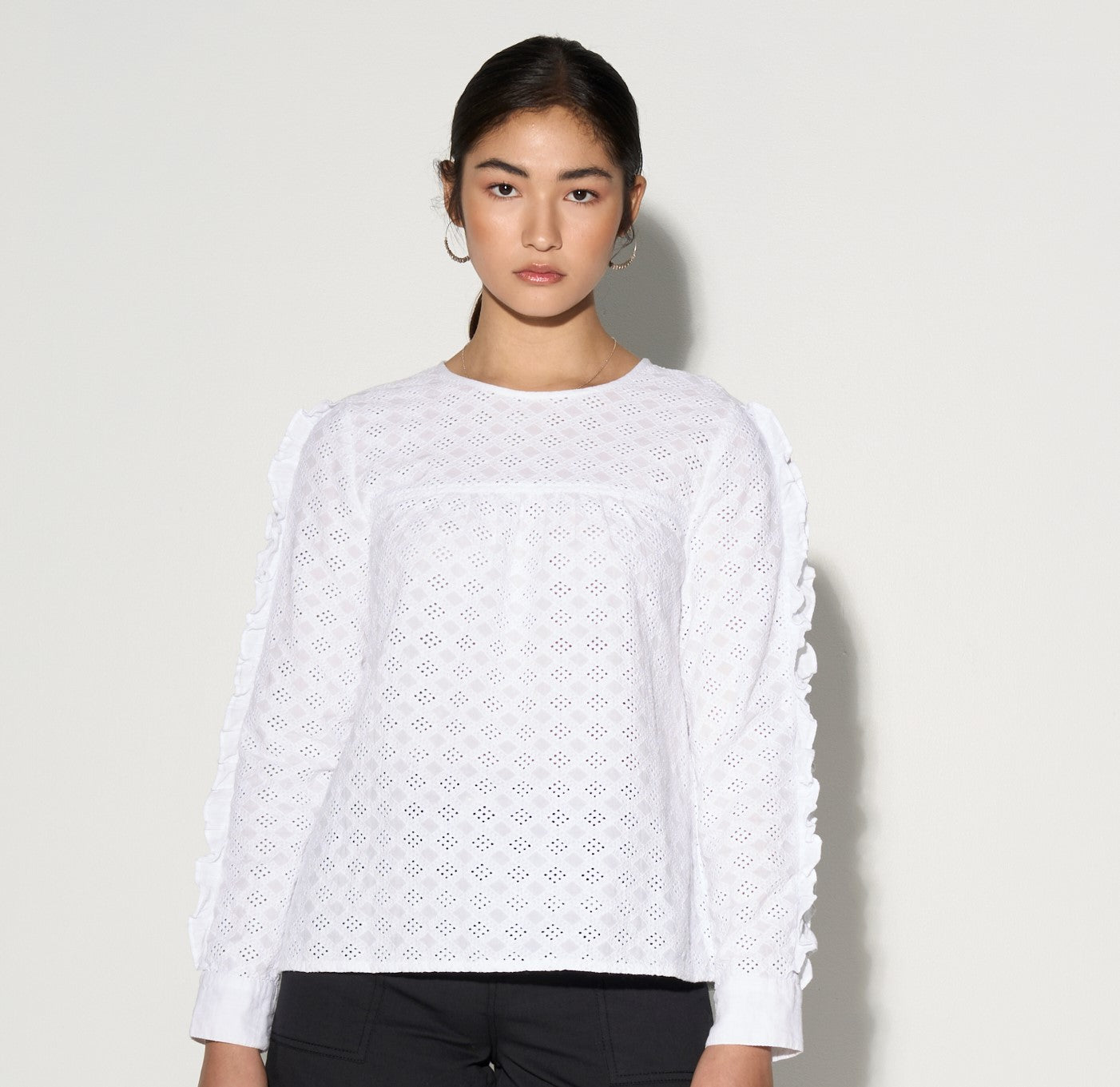 BRIELLE white ruffle sleeves blouse-Tops-Gild the Label-XS-Urbanheer