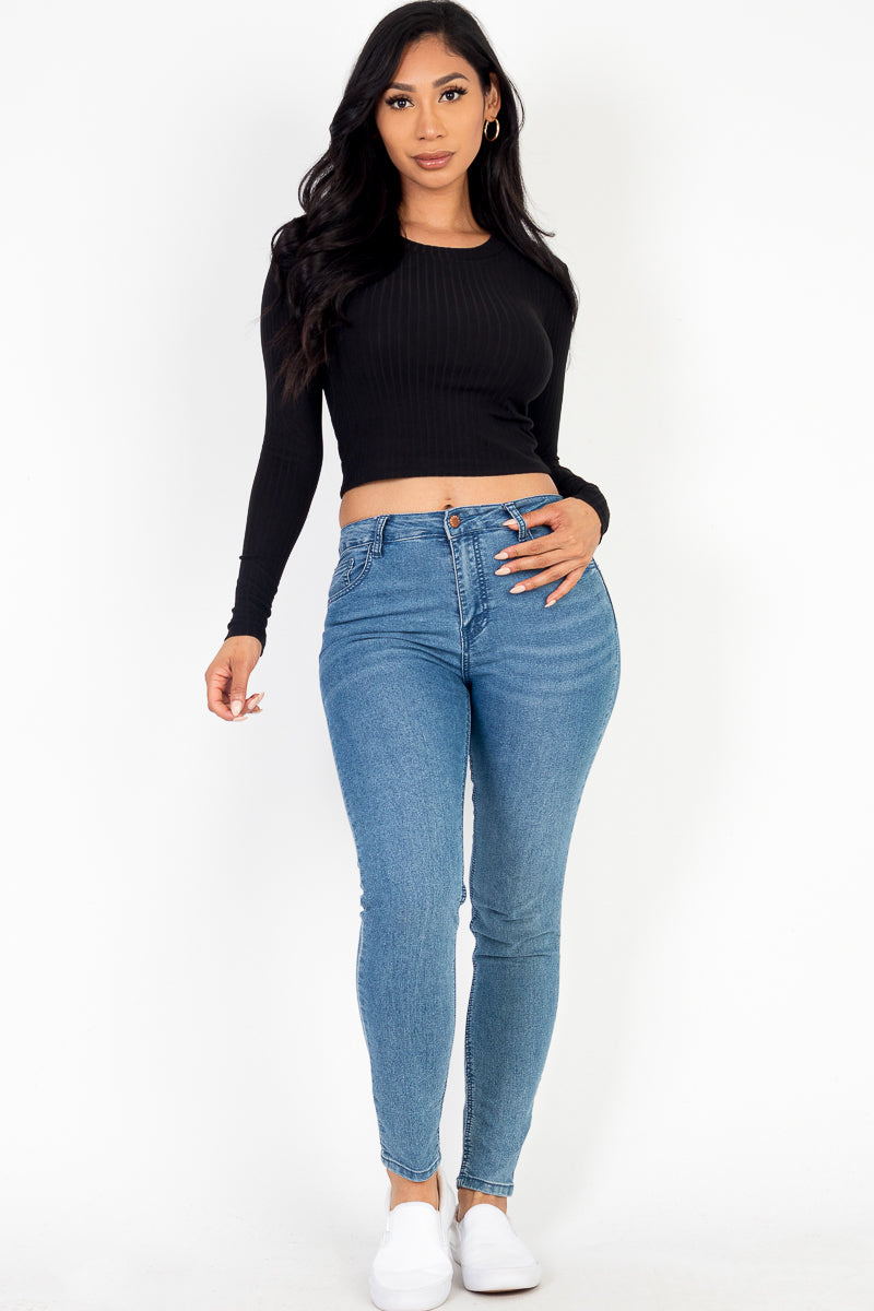 Long Sleeve Round Neck Basic Crop Top (Capella)-CAPELLA-BLACK-S-Urbanheer