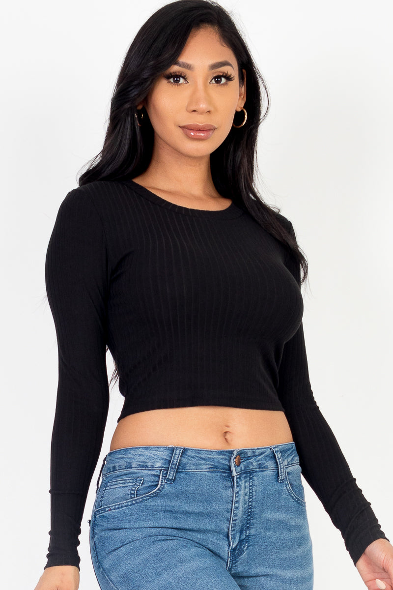 Long Sleeve Round Neck Basic Crop Top (Capella)-CAPELLA-BLACK-S-Urbanheer