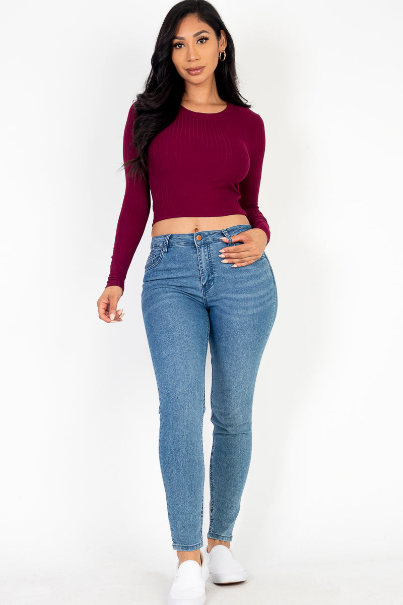 Long Sleeve Round Neck Basic Crop Top (Capella)-CAPELLA-BLACK-S-Urbanheer