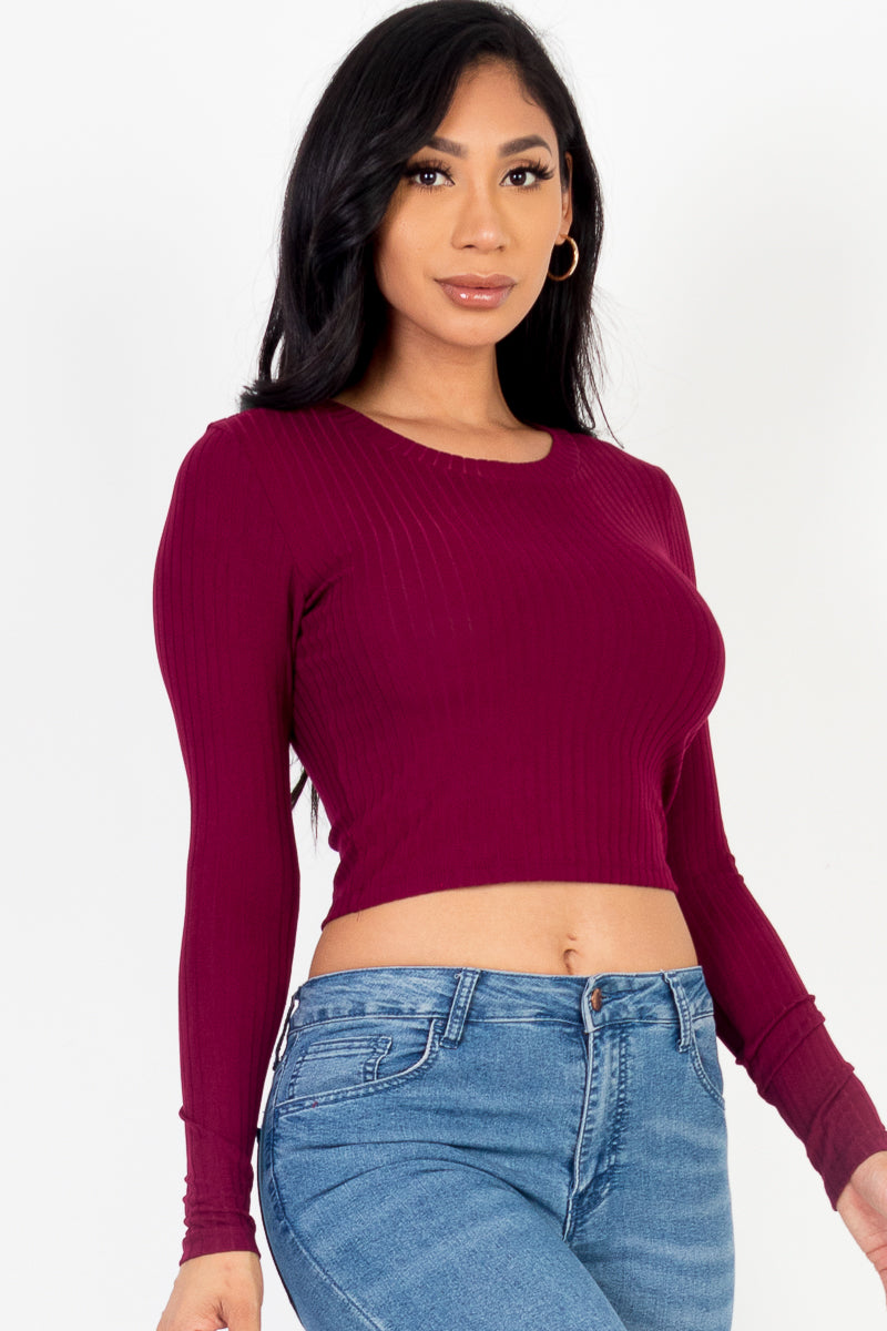 Long Sleeve Round Neck Basic Crop Top (Capella)-CAPELLA-BLACK-S-Urbanheer