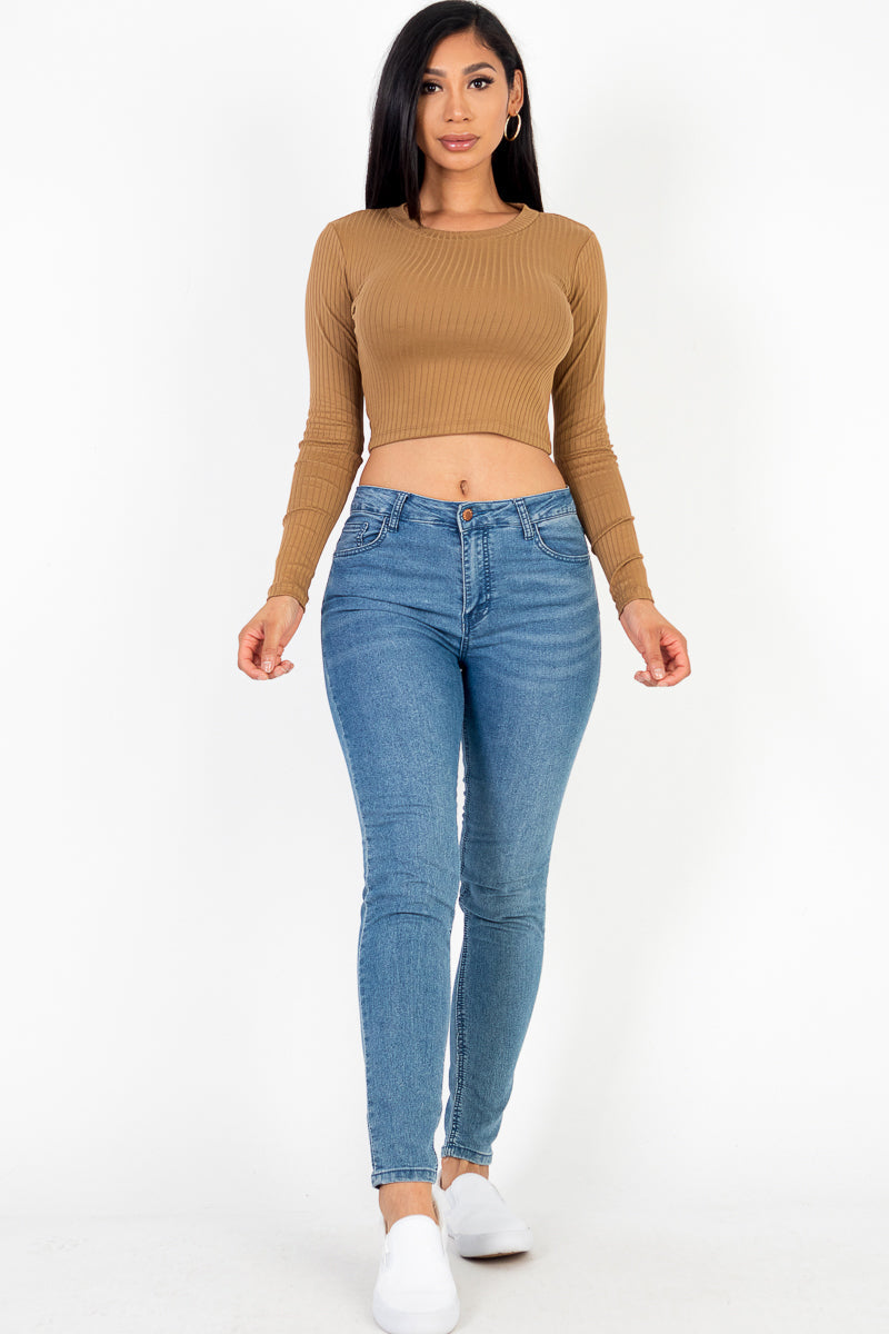 Long Sleeve Round Neck Basic Crop Top (Capella)-CAPELLA-BLACK-S-Urbanheer